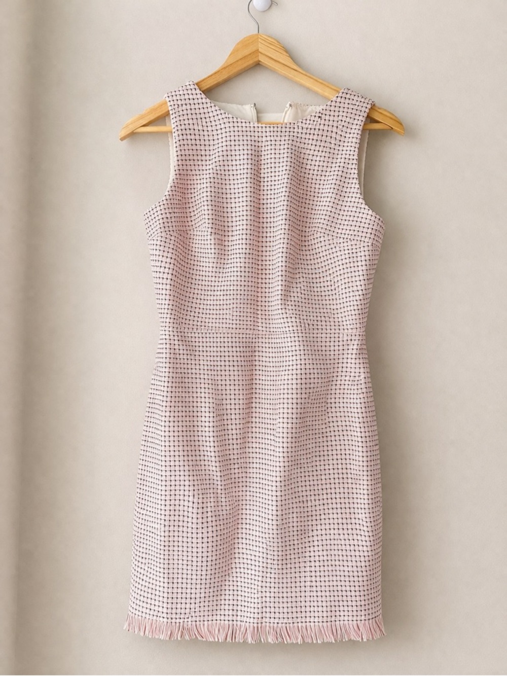 LOFT Pink Tweed Sleeveless Midi Dress with Fringe Hem -Size 2 Petite